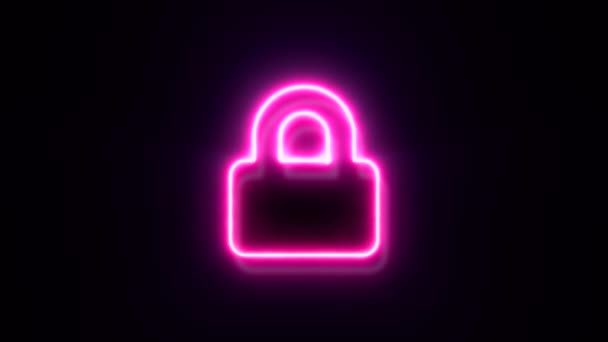 Animated Pink Neon Lock Symbol Black Background — Stock Video
