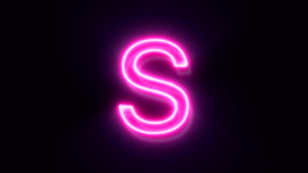 粉红霓虹灯字体字母S大写字母 黑色背景上的动画字母符号 — 图库视频影像