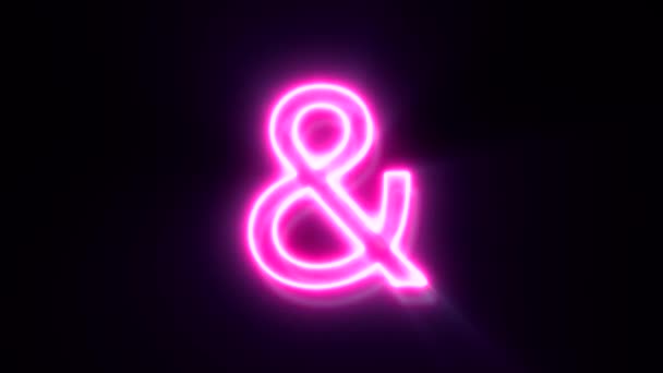 Animato Rosa Neon Ampersand Simbolo Sfondo Nero — Video Stock