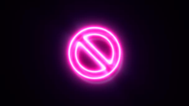 黑色背景上的动画粉色霓虹灯限制符号 — 图库视频影像