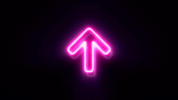 Animerad Rosa Neon Topp Pil Symbol Svart Bakgrund — Stockvideo