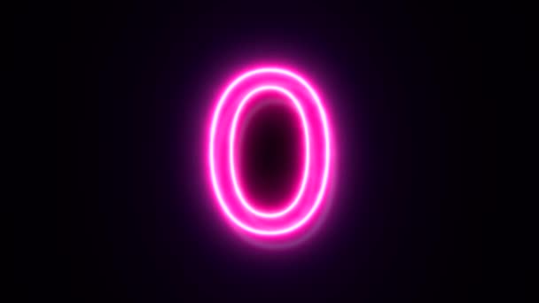 粉色霓虹灯0号 黑色背景上的动画符号 — 图库视频影像