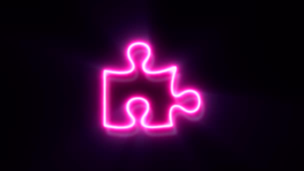 Animowany Różowy Neon Puzzle Symbol Czarnym Tle — Wideo stockowe