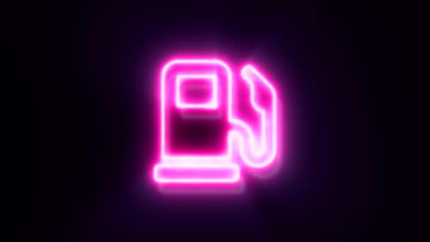 Animerad Rosa Neon Bensinstation Symbol Svart Bakgrund — Stockvideo