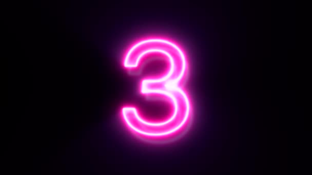 Růžový Neon Číslo Animovaný Symbol Černém Pozadí — Stock video