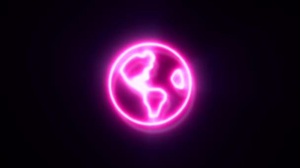 Animated Pink Neon Earth Symbol Black Background — Stock Video