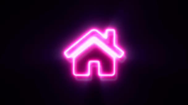 Geanimeerde Roze Neon Home Symbool Zwarte Achtergrond — Stockvideo