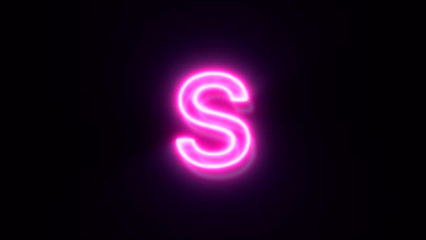 粉红霓虹灯字体字母S小写字母 黑色背景上的动画字母符号 — 图库视频影像