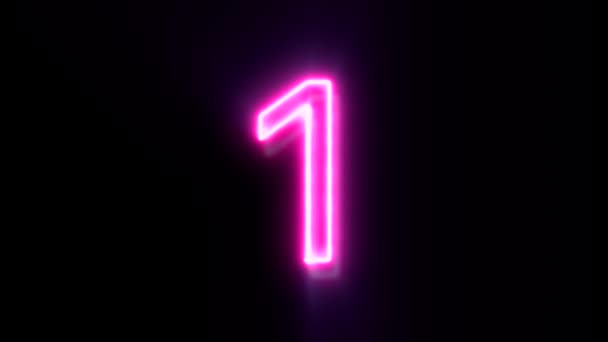 Pink Neon Number Animated Symbol Black Background — Stock Video