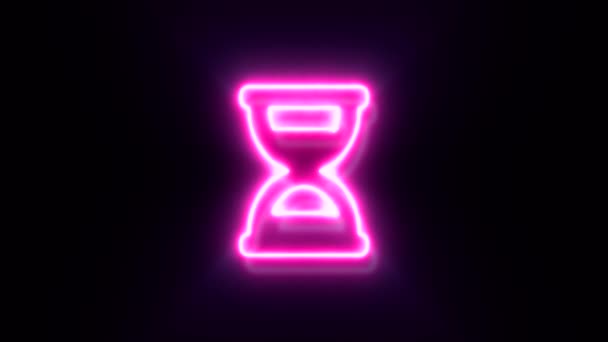 Анимированный Розовый Неоновые Песочные Часы Символ Черном Фоне — стоковое видео