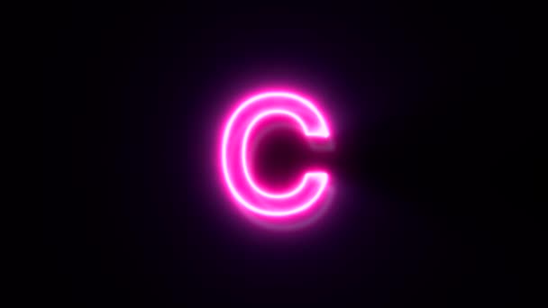 Růžové neonové písmo C malé písmo, symbol animované abecedy na černém pozadí.