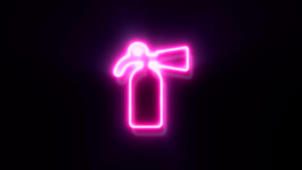 Animált Rózsaszín Neon Tűzoltó Készülék Szimbólum Fekete Alapon — Stock videók