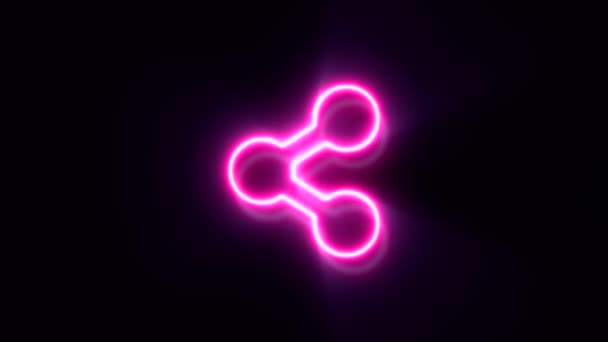 Animerad Rosa Neon Dela Knapp Symbol Svart Bakgrund — Stockvideo