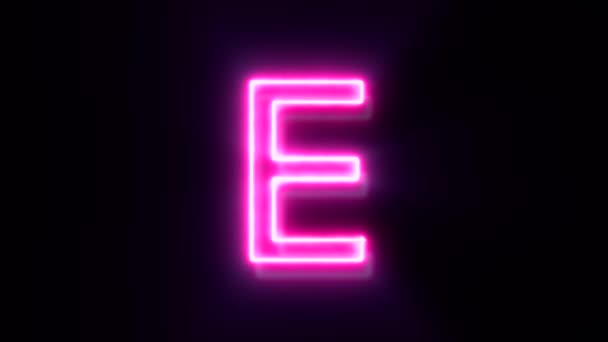 ピンクのネオンフォントの文字E大文字 黒の背景にアニメのアルファベットのシンボル — ストック動画