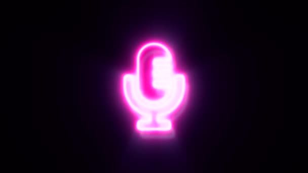 Animated Pink Neon Microphone Symbol Black Background — Stock Video