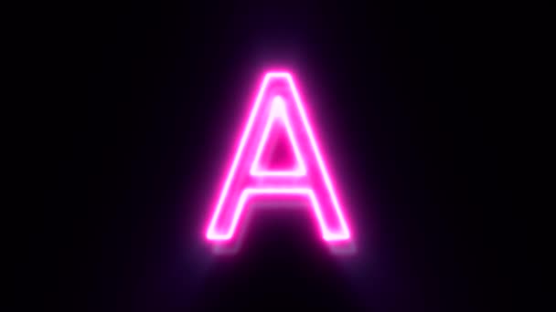 粉红霓虹灯字体字母大写字母 黑色背景上的动画字母符号 — 图库视频影像