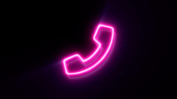 Animated Pink Neon Phone Symbol Black Background — Stock Video