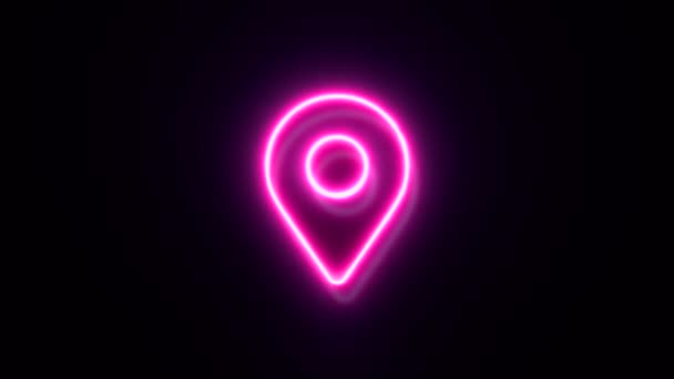 Animovaný Růžový Neon Mapa Pin Symbol Černém Pozadí — Stock video