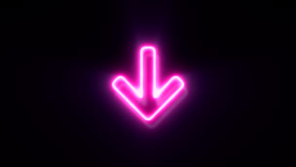 Animerad Rosa Neon Botten Pil Symbol Svart Bakgrund — Stockvideo