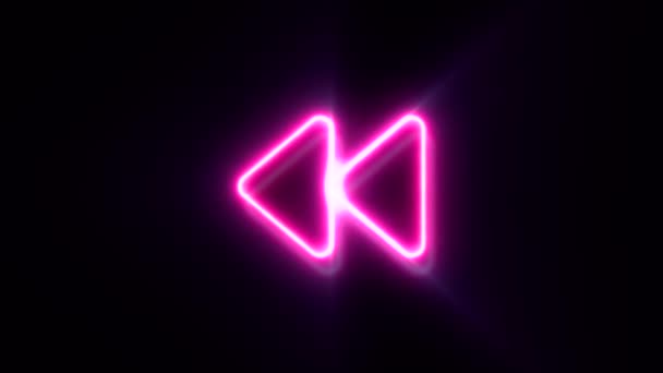 Animated Pink Neon Rewind Symbol Black Background — Stock Video