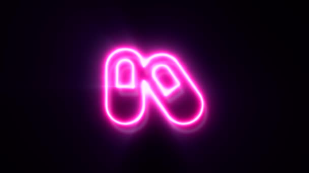 Animerade Rosa Neon Droger Symbol Svart Bakgrund — Stockvideo