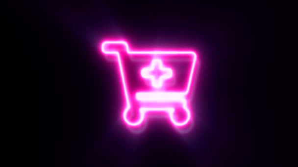 Animated Pink Neon Wagon Medicine Symbol Black Background — Stock Video