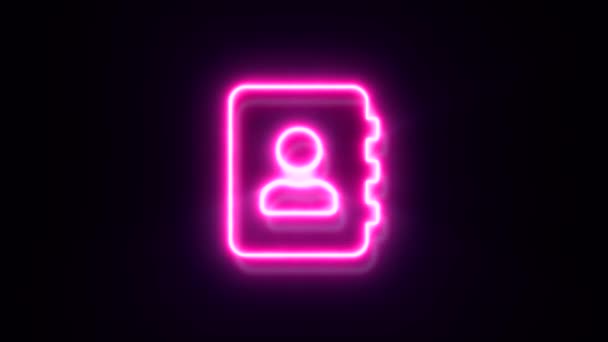 Animato Rosa Neon Contatti Simbolo Sfondo Nero — Video Stock