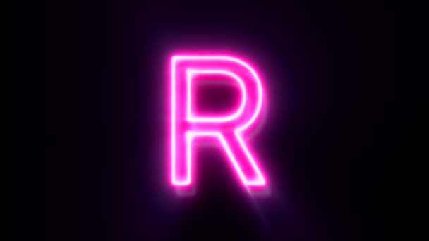 粉红霓虹灯字体字母R大写字母 黑色背景上的动画字母符号 — 图库视频影像