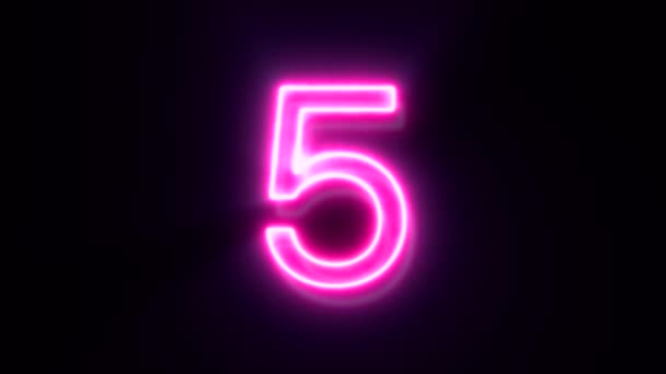 Roze Neon Nummer Geanimeerd Symbool Zwarte Achtergrond — Stockvideo