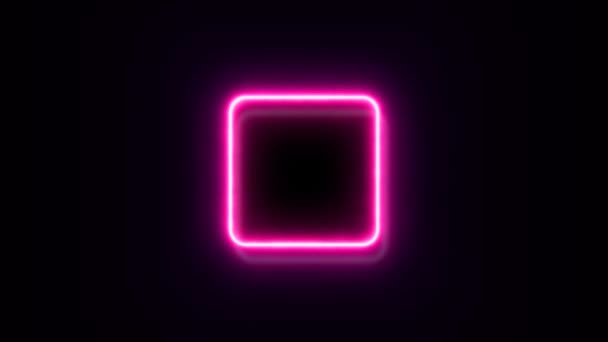 Animated Pink Neon Video Stop Symbol Black Background — Stock Video