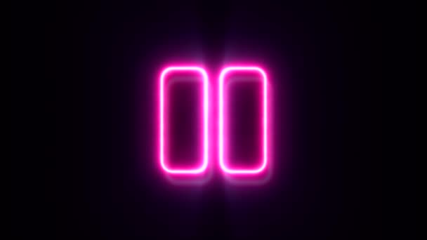 Geanimeerde Roze Neon Pauze Symbool Zwarte Achtergrond — Stockvideo