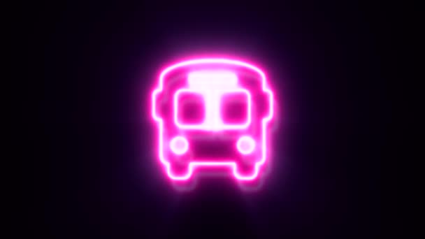 Animiertes Rosafarbenes Neon Bus Symbol Auf Schwarzem Hintergrund — Stockvideo