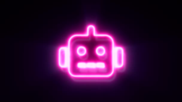 Animerad Rosa Neon Robot Symbol Svart Bakgrund — Stockvideo