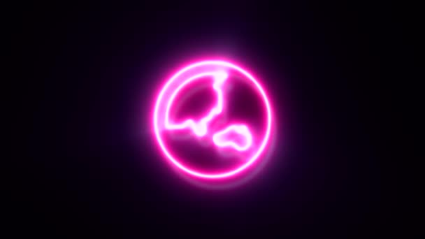 Animované Růžové Neon Globe Symbol Černém Pozadí — Stock video