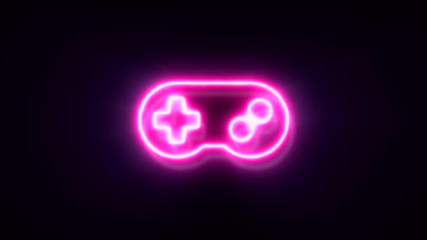 Animované Růžové Neon Joystick Symbol Černém Pozadí — Stock video