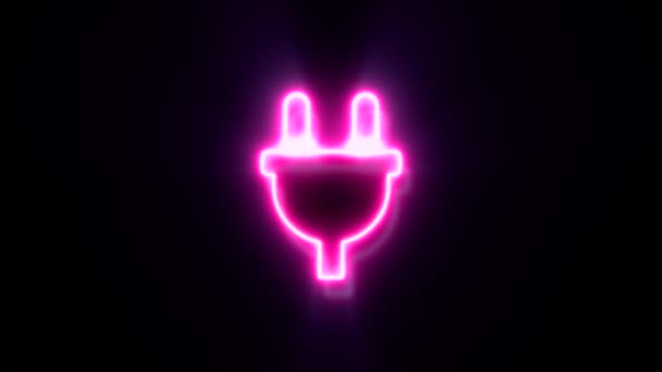 黑色背景上的动画粉色霓虹灯插座符号 — 图库视频影像