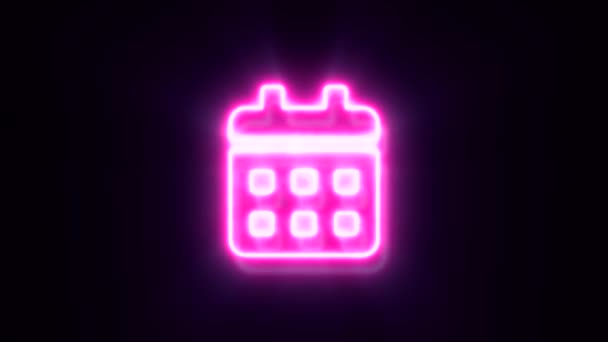 Animated Pink Neon Calendar Symbol Black Background — Stock Video