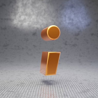 Metal desenli arka planda altın noktalı virgül. 3D parlak metalik bir karakter. Poster, pankart, reklam, dekorasyon için en iyisi..