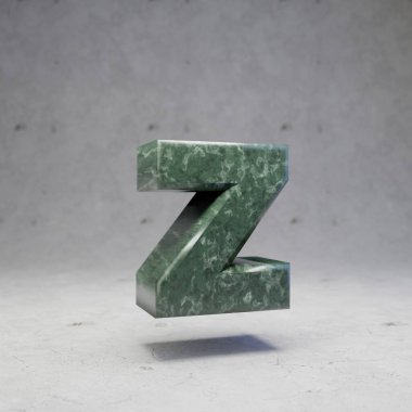 Beton arka planda küçük Z harfi yeşil mermer. 3d biçimlendirilmiş parlak taş yazı tipi karakteri.