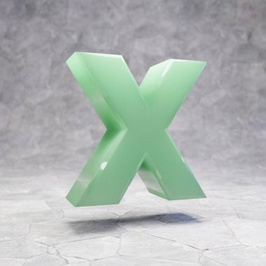 Rocky Backgrond 'da yeşim harf X büyük harf. 3D işlemeli yeşim taşı yazı tipi. Mücevher reklamı, yıldönümü, kutlama için en iyisi..