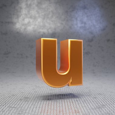 Metal desenli arka planda küçük U harfi. 3D parlatılmış metalik yazı tipi. Poster, pankart, reklam, dekorasyon için en iyisi..