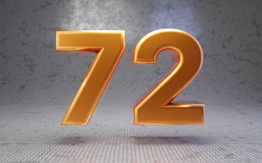 Metal desenli arka planda 72 numara. 3 boyutlu, parlak metalik rakam. Poster, pankart, reklam, dekorasyon için en iyisi..