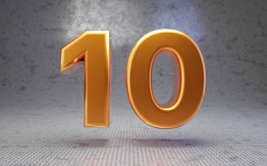 Metal desenli arka planda altın 10 numara. 3 boyutlu, parlak metalik rakam. Poster, pankart, reklam, dekorasyon için en iyisi..