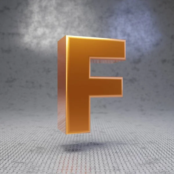 金属纹理背景上的金色字母F大写字母 3D渲染光滑的金属字体 最适合海报 — 图库照片