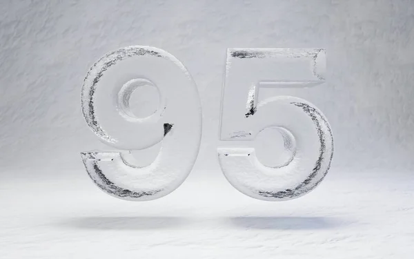 Ice number 95. 3D rendered alphabet on white snow background. Best for winter sports banners, cocktail bars, ice exhibition advertising.