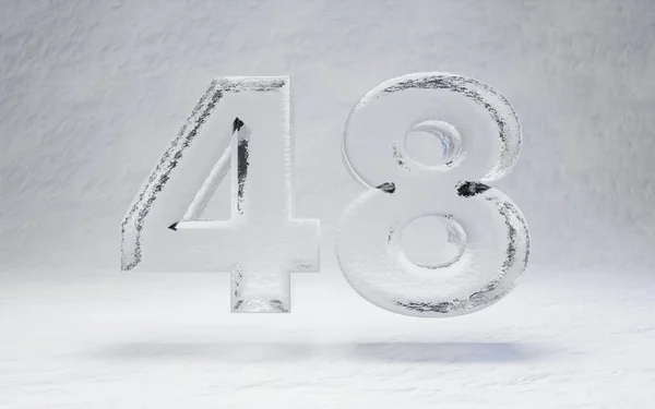 Ice number 48. 3D rendered alphabet on white snow background. Best for winter sports banners, cocktail bars, ice exhibition advertising.