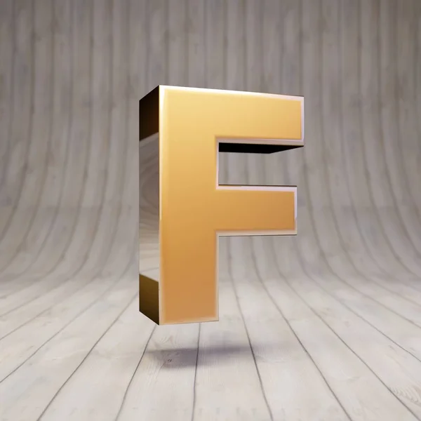 Golden Letter Uppercase Wooden Floor Rendered Glossy Gold Alphabet Character — Stock Photo, Image