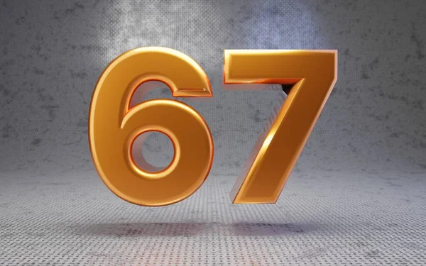 金属テクスチャの背景に黄金の番号67 3Dは光沢のある金属の数字をレンダリング ポスター バナー 装飾に最適です — ストック写真