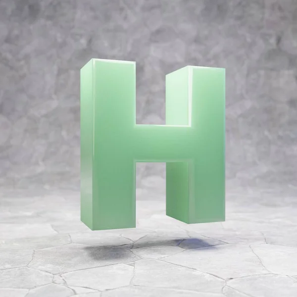 石质背景上的玉字H大写字母 3D渲染翡翠宝石字体 珠宝广告 周年纪念日 庆祝会 — 图库照片