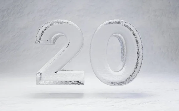 氷の番号20 白い雪の背景に3Dレンダリングアルファベット 冬のスポーツバナー カクテルバー 氷の展示会の広告に最適です — ストック写真